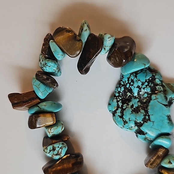 Vintage Turquoise Bracelet Blue brown nugget teardrop Sea Beach Ocean Ankle - Picture 5 of 11